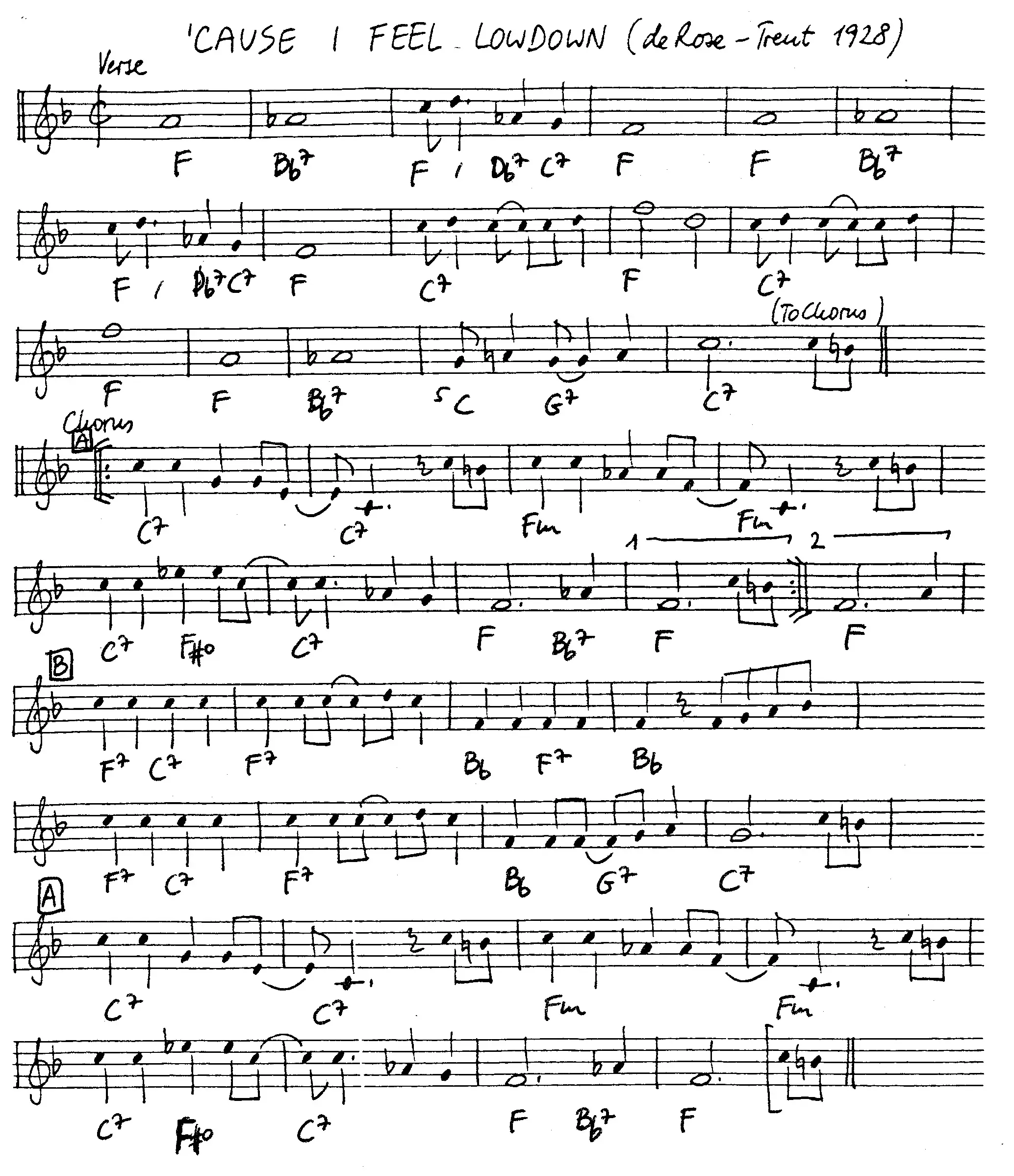 cause i feel lowdown free jazz leadsheet - Courtesy of the Jungle Jazz Band